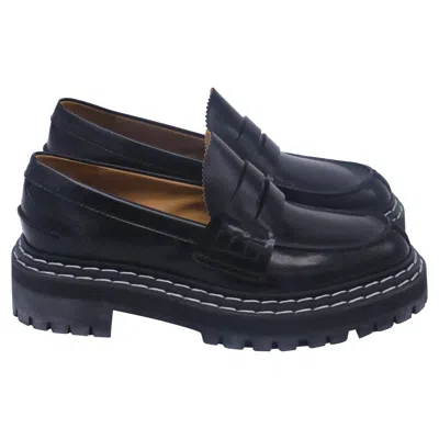 Proenza Schouler Lug Brushed Loafers In Black Leather In Blue