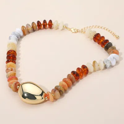Fashnzfab Chunky Pebble Resin Beaded Statement Necklace In Multi