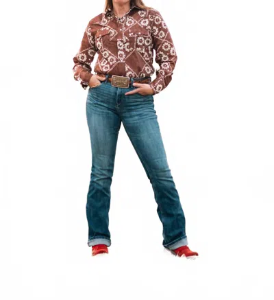 Howdy Hanny Women's Kalei Vintage Floral Style Pearl Snap Shirt In Brown In Brown