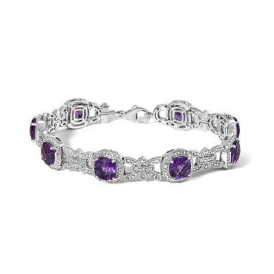 Haus Of Brilliance Silver Cushion-cut Purple Amethyst & Diamond Vintage Halo Link Bracelet In Purple