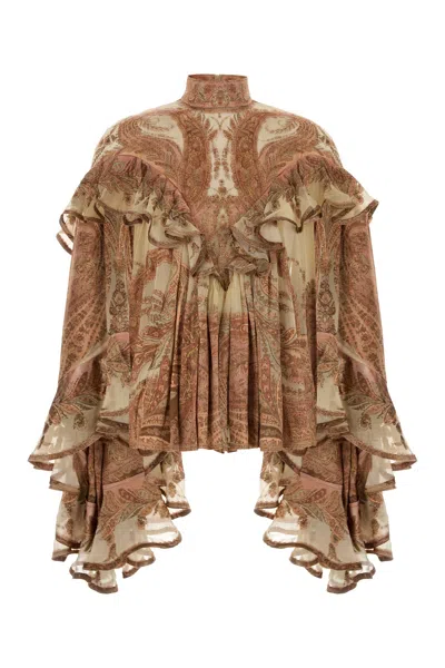 Zimmermann Printed Satin Hypnotic Blouse In White