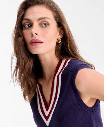 Bar Iii Women's Sleeveless V-neck Sweater Vest, Exclusively At Macy's In Blue