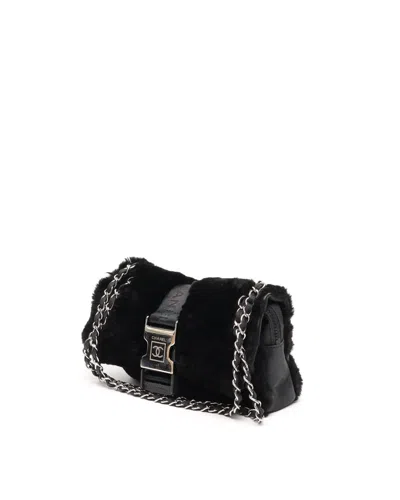 Pre-owned Chanel Sport Line Fur Chain Bag In Black
