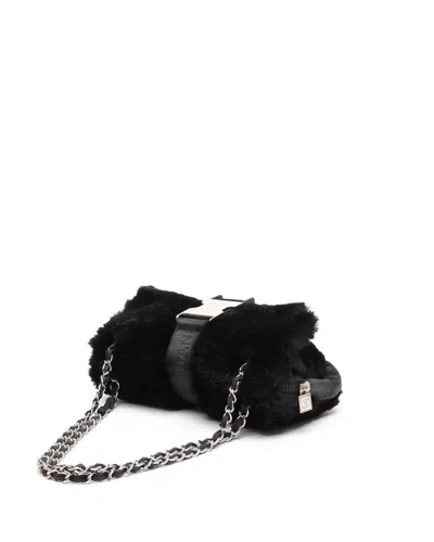 Pre-owned Chanel Sport Line Fur Chain Bag In Black