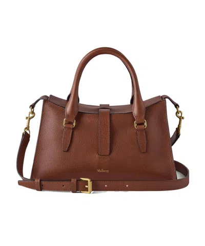 Mulberry Roxanne Brown Small Handbag With Adjustable And Removable Shoulder Strap And Two Front Pockets In Le