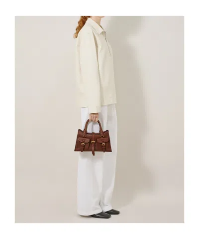 Mulberry Roxanne Brown Small Handbag With Adjustable And Removable Shoulder Strap And Two Front Pockets In Le