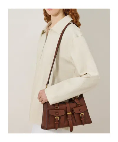 Mulberry Roxanne Brown Small Handbag With Adjustable And Removable Shoulder Strap And Two Front Pockets In Le