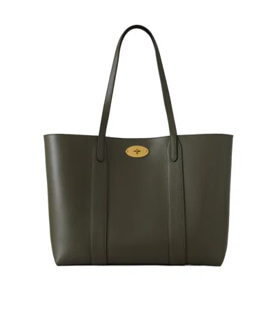 Mulberry Bayswater Green Tote Bag With Front Turn-lock Closure In Leather Woman