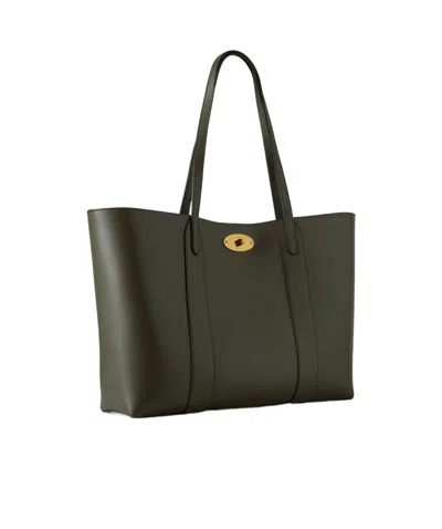 Mulberry Bayswater Green Tote Bag With Front Turn-lock Closure In Leather Woman