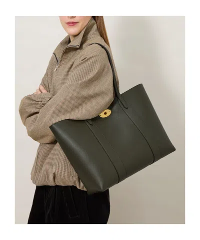 Mulberry Bayswater Green Tote Bag With Front Turn-lock Closure In Leather Woman