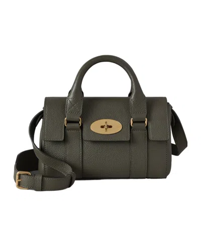 Mulberry Bayswater Mini Green Handbag With Twist Lock In Hammered Leather Woman