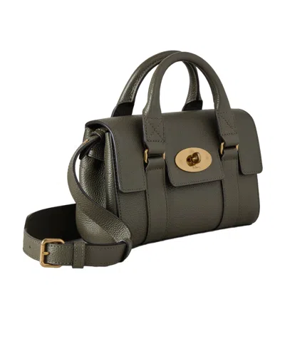 Mulberry Bayswater Mini Green Handbag With Twist Lock In Hammered Leather Woman