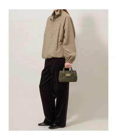 Mulberry Bayswater Mini Green Handbag With Twist Lock In Hammered Leather Woman