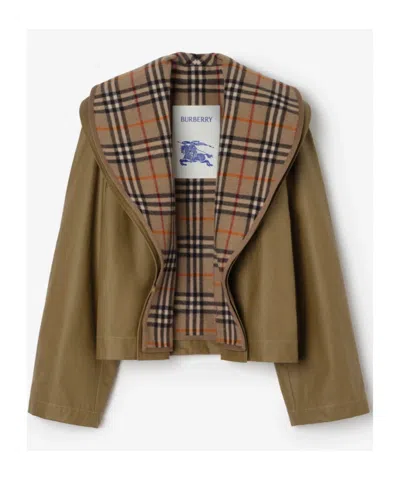 Burberry Cropped Cotton Jacket With Check Warmer In Multi