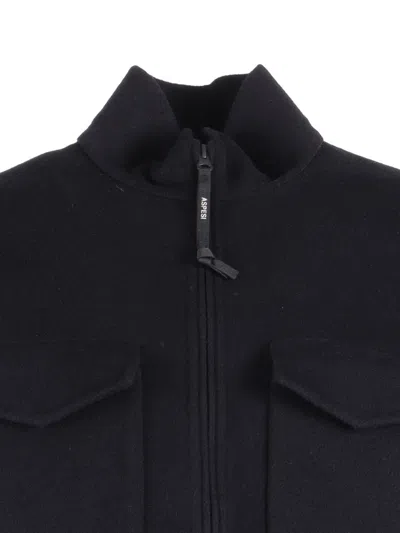 Aspesi Structured Front Zipper Jacket With Stand Collar In Multi