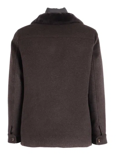 Moorer Textured-collar Single-breasted Coat In Brown