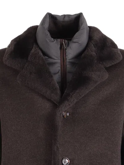 Moorer Textured-collar Single-breasted Coat In Brown