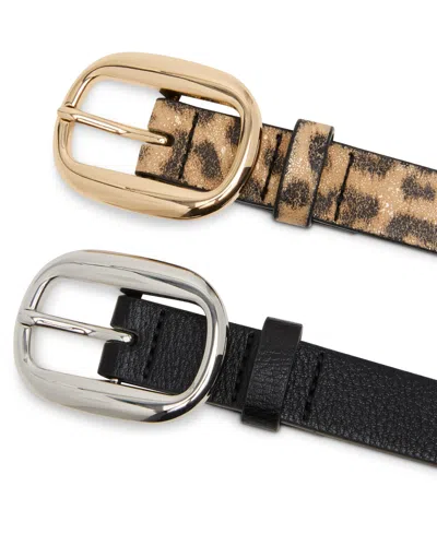 Steve Madden Women's 2 Piece Leopard And Textured Belt In Neutral