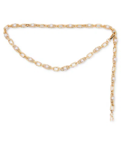 Steve Madden Women's Imitation Pearl Linked Chain Belt In Gold