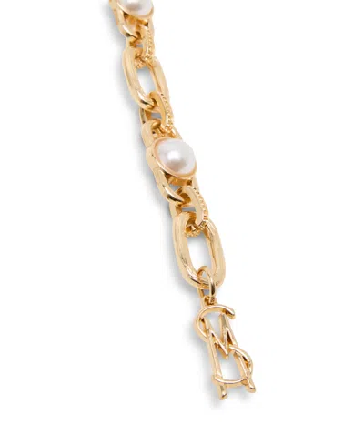 Steve Madden Women's Imitation Pearl Linked Chain Belt In Gold