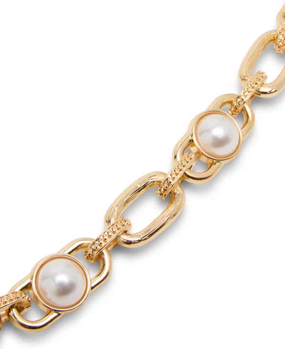 Steve Madden Women's Imitation Pearl Linked Chain Belt In Gold