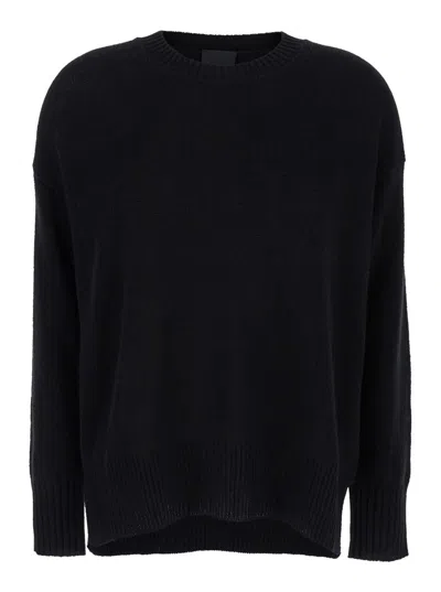 Plain Black Crewneck Sweater In Cashmere Woman In Black