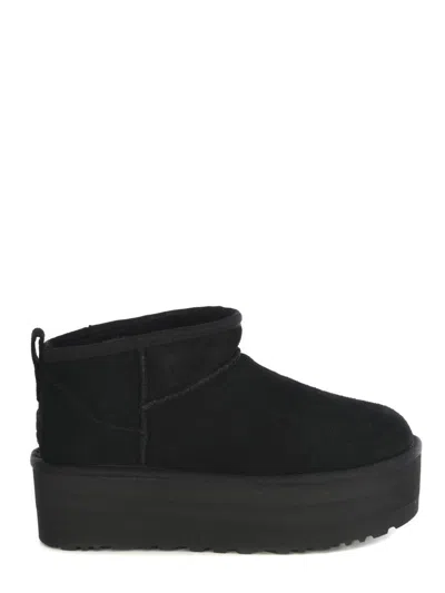Ugg Classic Mini Platform Black Ankle Boots With Platform In Suede Woman In Black