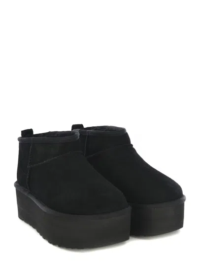 Ugg Classic Mini Platform Black Ankle Boots With Platform In Suede Woman In Black
