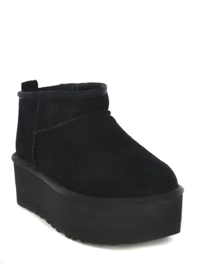 Ugg Classic Mini Platform Black Ankle Boots With Platform In Suede Woman In Black