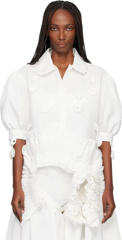 Roisin Pierce White Iced Crochet And Ivory Pintuck Shirt In White