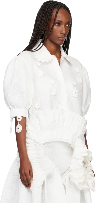 Roisin Pierce White Iced Crochet And Ivory Pintuck Shirt In White