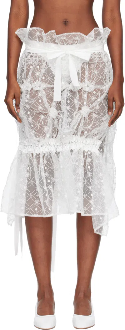 Roisin Pierce White Artisanal Forget-me-not Midi Skirt In White