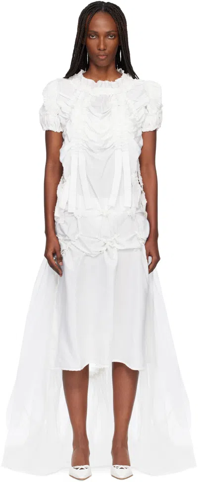 Roisin Pierce White Artisanal Forget-me-not Midi Dress In White