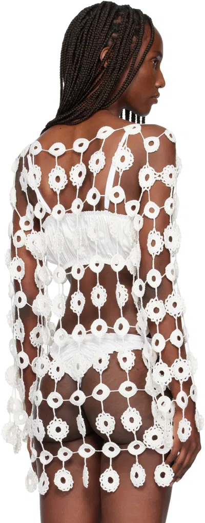 Roisin Pierce White Crochet Floating Florals Knit Blouse In White