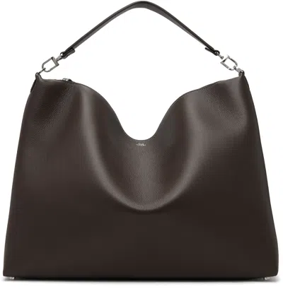 Totême Brown Bevel Grained-leather Tote In Black