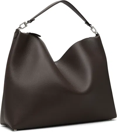 Totême Brown Bevel Grained-leather Tote In Black