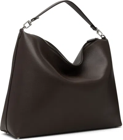 Totême Brown Bevel Grained-leather Tote In Black