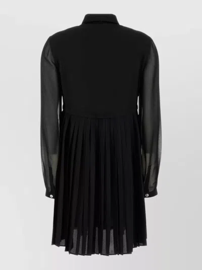 Versace Mini Dress With Pleated Skirt And Sheer Sleeves In Black
