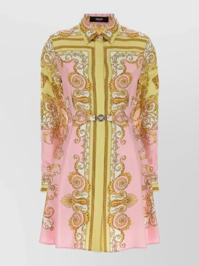 Versace Multicolor Long-sleeved Shirt With Pointed Collar And All-over Baroque Print In Silk For Women