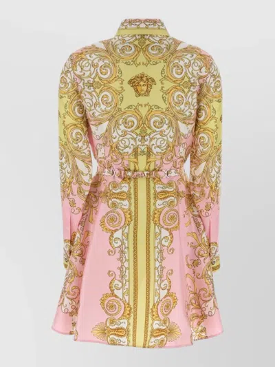 Versace Multicolor Long-sleeved Shirt With Pointed Collar And All-over Baroque Print In Silk For Women