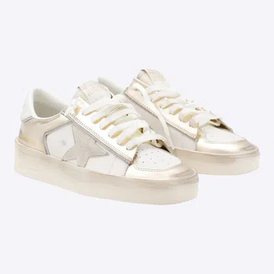 Golden Goose White And Gold Stardan Sneakers In Metallic