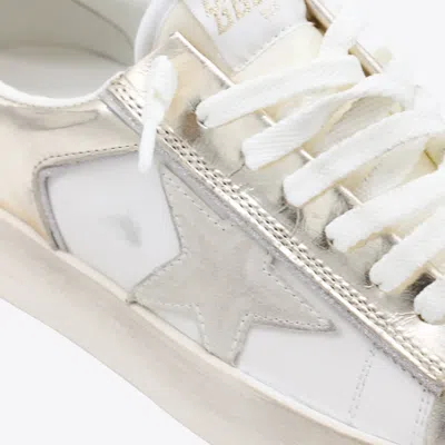 Golden Goose White And Gold Stardan Sneakers In Metallic
