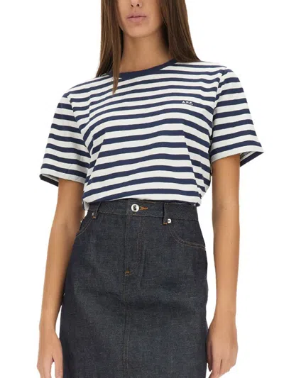Apc A.p.c. Striped Cotton T-shirt Clothing In Blue