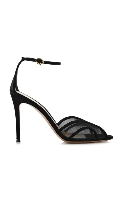 Gianvito Rossi Suede-trimmed Mesh Sandals In Black