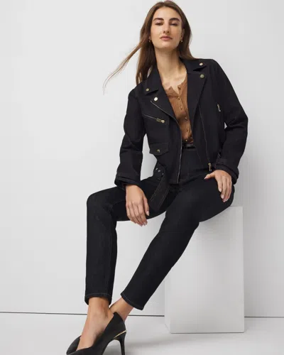 White House Black Market Petite Denim Moto Jacket In Blue