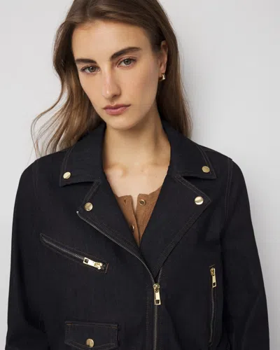 White House Black Market Petite Denim Moto Jacket In Blue