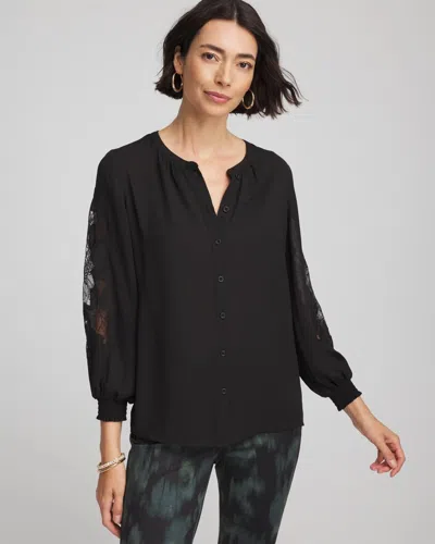 Chico's Crepe Banded Collar Blouse In Black In Black