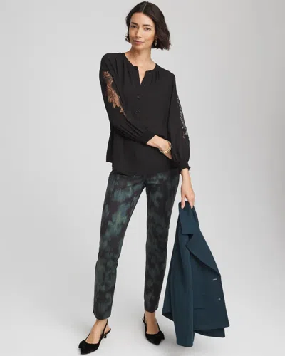 Chico's Crepe Banded Collar Blouse In Black In Black