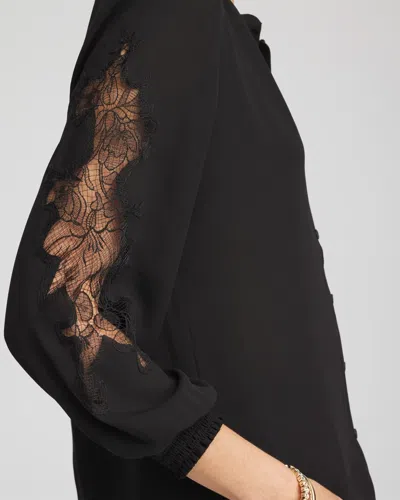 Chico's Crepe Banded Collar Blouse In Black In Black
