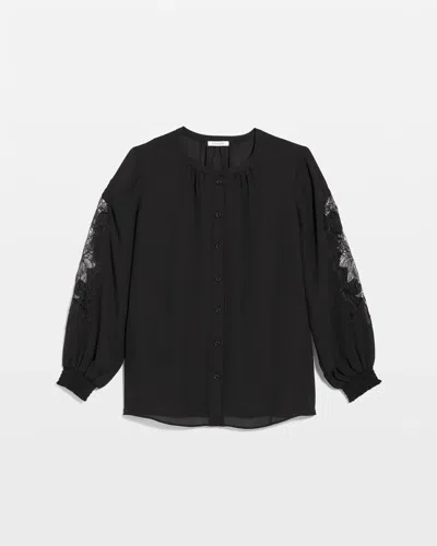 Chico's Crepe Banded Collar Blouse In Black In Black